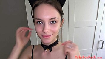 naughty 18yo cat in costume gets a wild interracial creampie surprise.