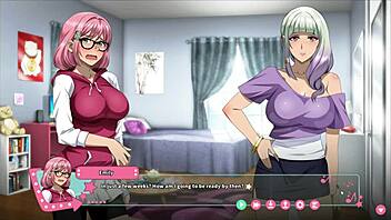 A blend of cute anime and cartoon elements in a futanari game with a creampie finish