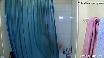 teen in bath tub gets handjob and cumshot, naked in shower pool fun 😊