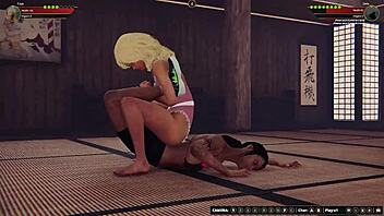 Faye and DeLa's all-nude 3D wrestling showdown