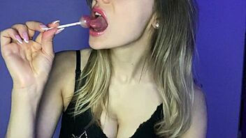 imagine you are this blonde pornstar lollypop sucking solo