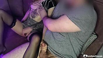 Hottie In Stockings Sucks Dick During Movie Night With Handjob And Deepthroat!