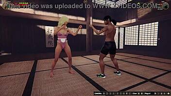 Faye and DeLa's all-nude 3D wrestling showdown
