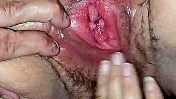 Playing With Her Hairy Pussy Bent Over to See All the Pink