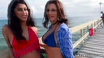 Latinas Sophia Leone And Mandy Flores Have Lesbian Sex On Beach!