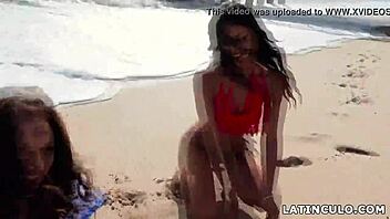 Latinas Sophia Leone And Mandy Flores Have Lesbian Sex On Beach!