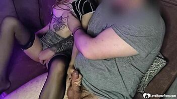 Hottie In Stockings Sucks Dick During Movie Night With Handjob And Deepthroat!