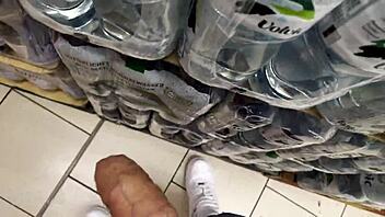 Helping guy cumshot in supermarket 😏