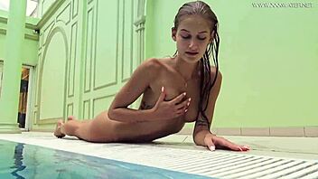 Sizzling European teen Tiffany Tatum in sizzling pool bikini action