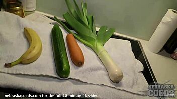 Becky Berry's late night solo play with fresh produce and big boobs