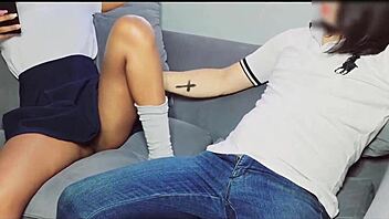 Sexy latina student gets bent over for creampie after school.