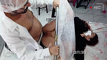 Doctor applies gel and drills tight amateur chick hard.