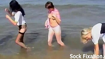 Watch us get all wet in our stockings