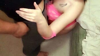 my girlfriend in pink lingerie sucking and fucking.