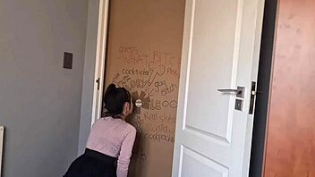 Gloryhole Slut Sucks and Jerks My Dick to Get Through Doorway 😈