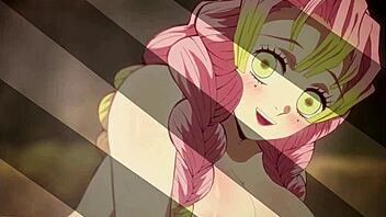 mitsuri and tanjiro having sex with titty fuck and kissing