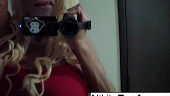 Sultry Russian MILF Nikita von James in seductive fishnet solo