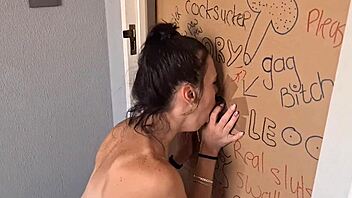 Gloryhole Slut Sucks and Jerks My Dick to Get Through Doorway 😈