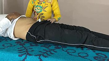 Indian aunt enjoys a sensual massage and cock play