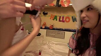 Yo, got these cute japanese college girls for epic 4p halloween sex!