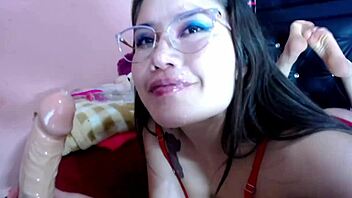 The slut deepthroats and spits condom on tits.