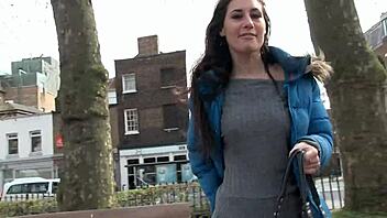 A stunning woman urinates outdoors and pleasures herself in a London working-class neighborhood