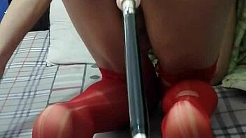 ladyboy yiyi feels intense pleasure during anal masturbation with machine