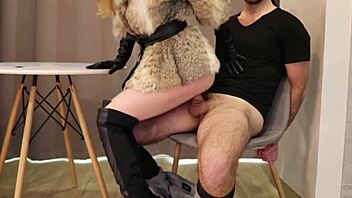 Our first femdom sex with leather gloves and high heels