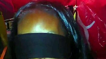 Tiny girl struggles with huge ebony rod