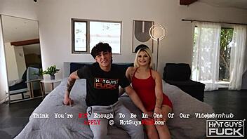 Blonde babe takes big cock doggystyle from muscular bodybuilder