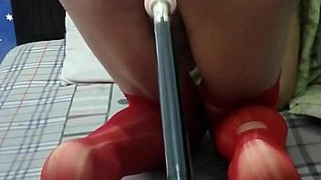 ladyboy yiyi feels intense pleasure during anal masturbation with machine