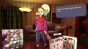 2 Chicks Playing Poker In Furry Strip Poker Game!