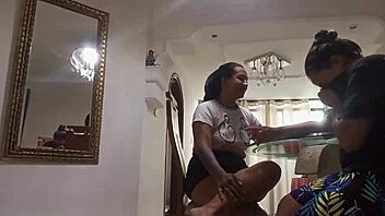 Colombian woman licks partner's ass and pussy.