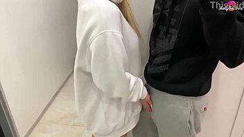 Blonde babe gives a hardcore deepthroat and handjob to her classmate's big cock