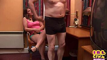 uh, i mean, this cfnm femdom babe just deepthroats n wanks cock like crazy!