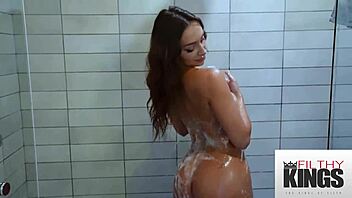 My gorgeous brunette girlfriend lets me fuck her hard after shower in various positions