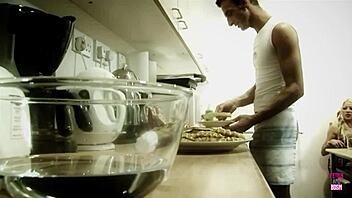 Blonde Bimbo Licks And Fucks Dick In Kitchen For Cumshot!