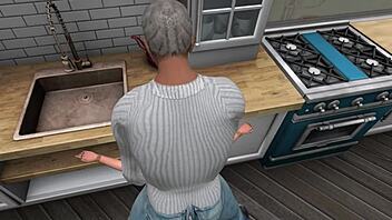 Young and old couple gets kinky in the kitchen
