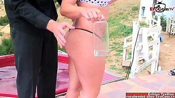 A busty blonde gets pounded on the balcony