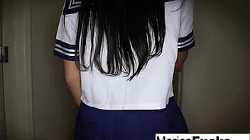 Asian marica walks through the house before masturbating