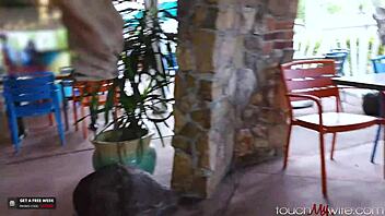 Riley Jacobs flashes wet pussy in public to stranger