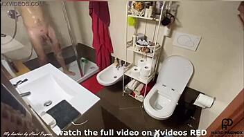 Guy spied on while showering and masturbating