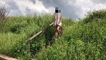 Public Flashing in White Outfit Outdoors!