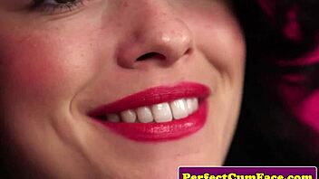 adorable british babe in stockings begs for cum facial after blowjob 😘