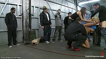 Harsh domination and anal sex in a public garage for a busty blonde