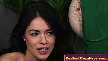 adorable british babe in stockings begs for cum facial after blowjob 😘