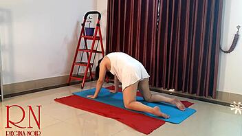 regina noir does nude yoga in gym with white panties