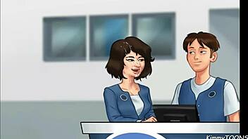 summertime saga - manager's daughter sucked my dick behind the front desk at work