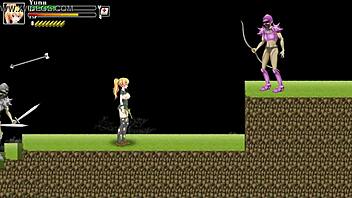 Blonde girl hentai in intense battle of girls gameplay with multiple partners