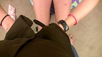 Blonde Charlize Danay swallows cum after blowjob on natural tits.